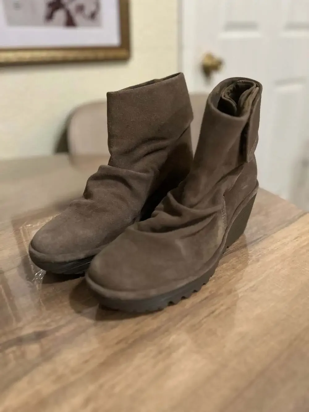 Fly London Yebi Suede Wedge Ankle Boots in Brown